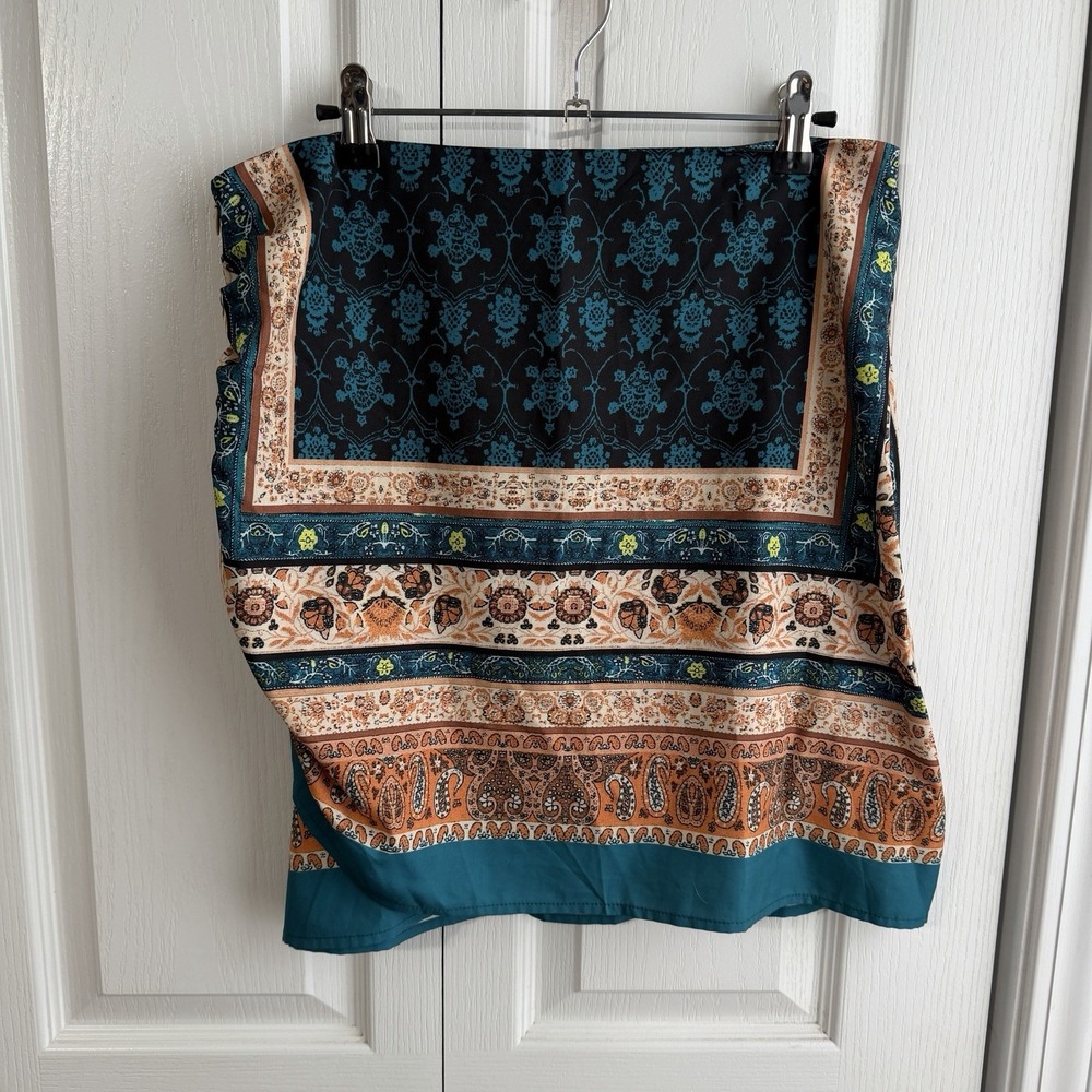 Grefit Multicolor Boho Graphic Print Faux Wrap Mini Skirt Women's Size XL Cruise